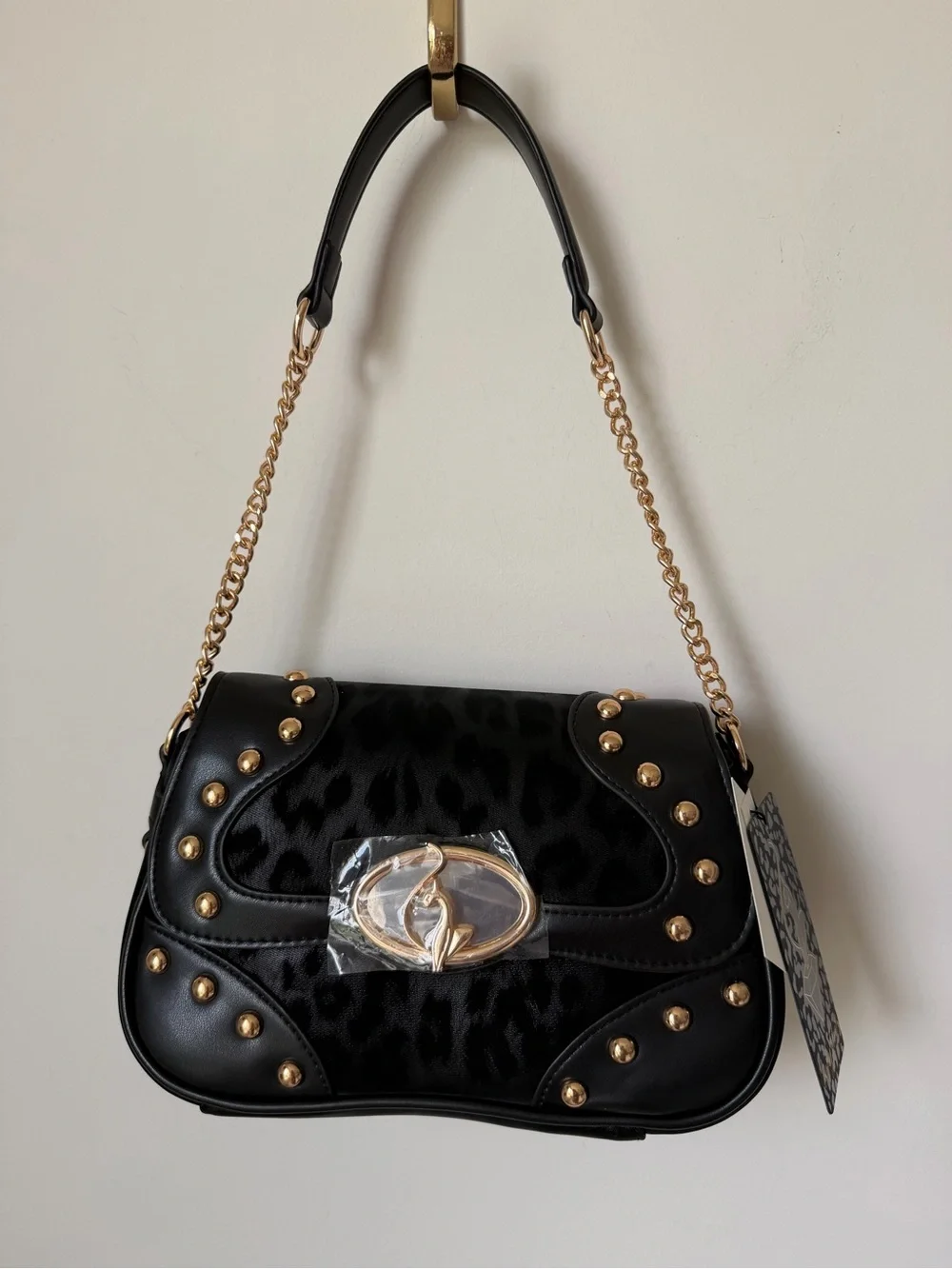Viral baby phat Black leopard gold Studded Shoulder Bag